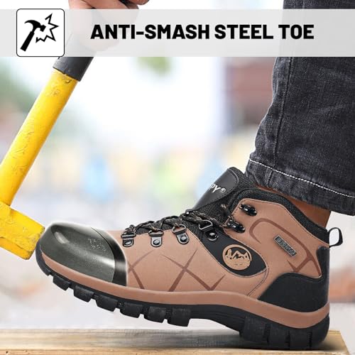 Steel Toe Boots for Men and Women Waterproof Lightweight Work Safety Shoes Puncture Proof Slip Resistant Indestructible Outdoor Hiking Construction Work Utility Boots
