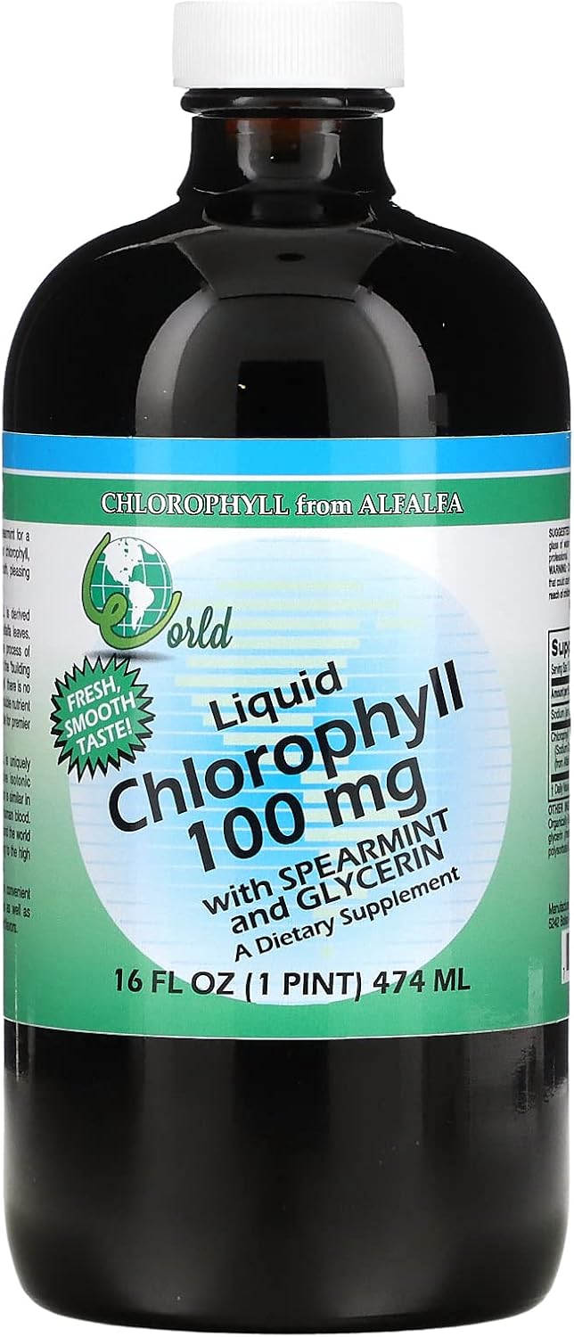 World Organics Liquid Chlorophyll Liquid with Spearmint, 16 Fluid Ounce