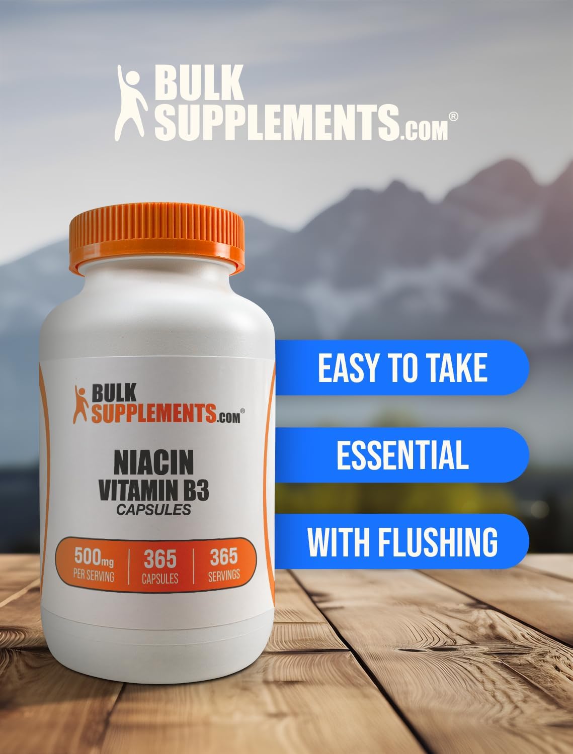 BulkSupplements.com Niacin Capsules - Niacin Flush, Vitamin B3 Niacin Supplement, Niacin 500mg - with Flushing, Gluten Free, 1 Capsule per Serving, 365 Capsules (Pack of 1)