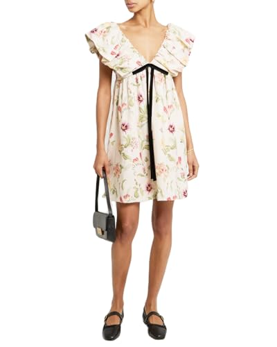 Women Boho Floral Mini Dress Bow Knot Short Puff Sleeve A-line Short Dress Party Beach Vacation Sundress