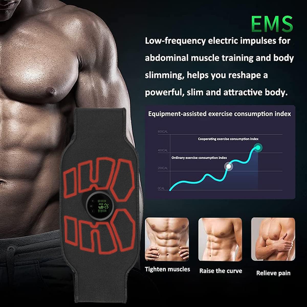 EMS Muscle Stimulator, ABS Stimulator, Abdominal Toning Belt Home Office Fitness Workout Equipment for Abdomen