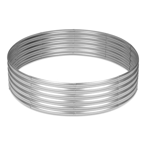 OUSHENG 5x5x1ft Round Galvanized Raised Garden Beds Outdoor, Steel Fire Pit Ring Flower Planter Large Metal above Ground Boxes Kit for Gardening Vegetables Outside