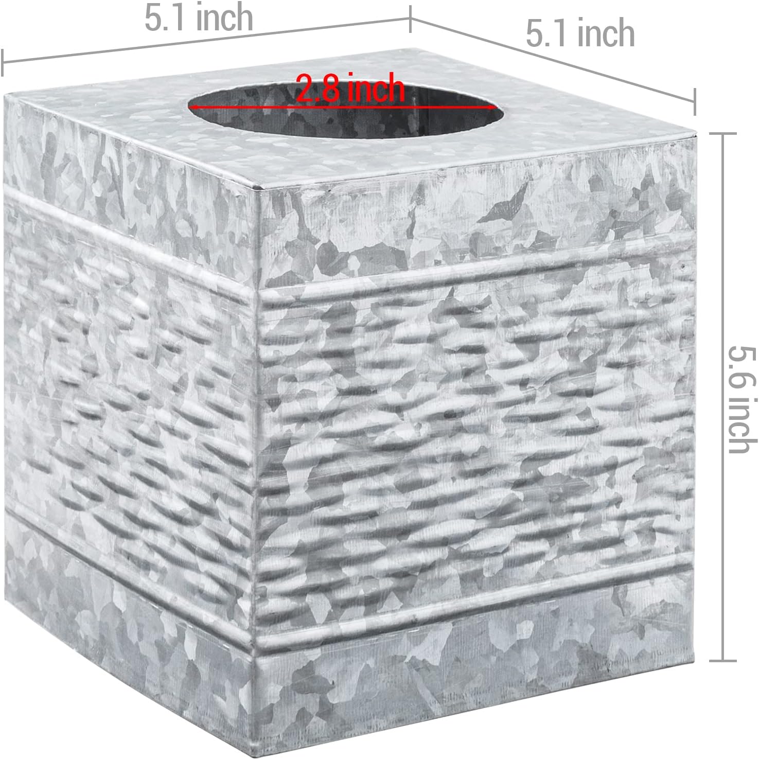 MyGift Rustic Handcrafted Galvanized Metal Tissue Box Cover Holder, Bathroom Square Facial Tissue Holder with Wave Embossed Pattern - Made in India