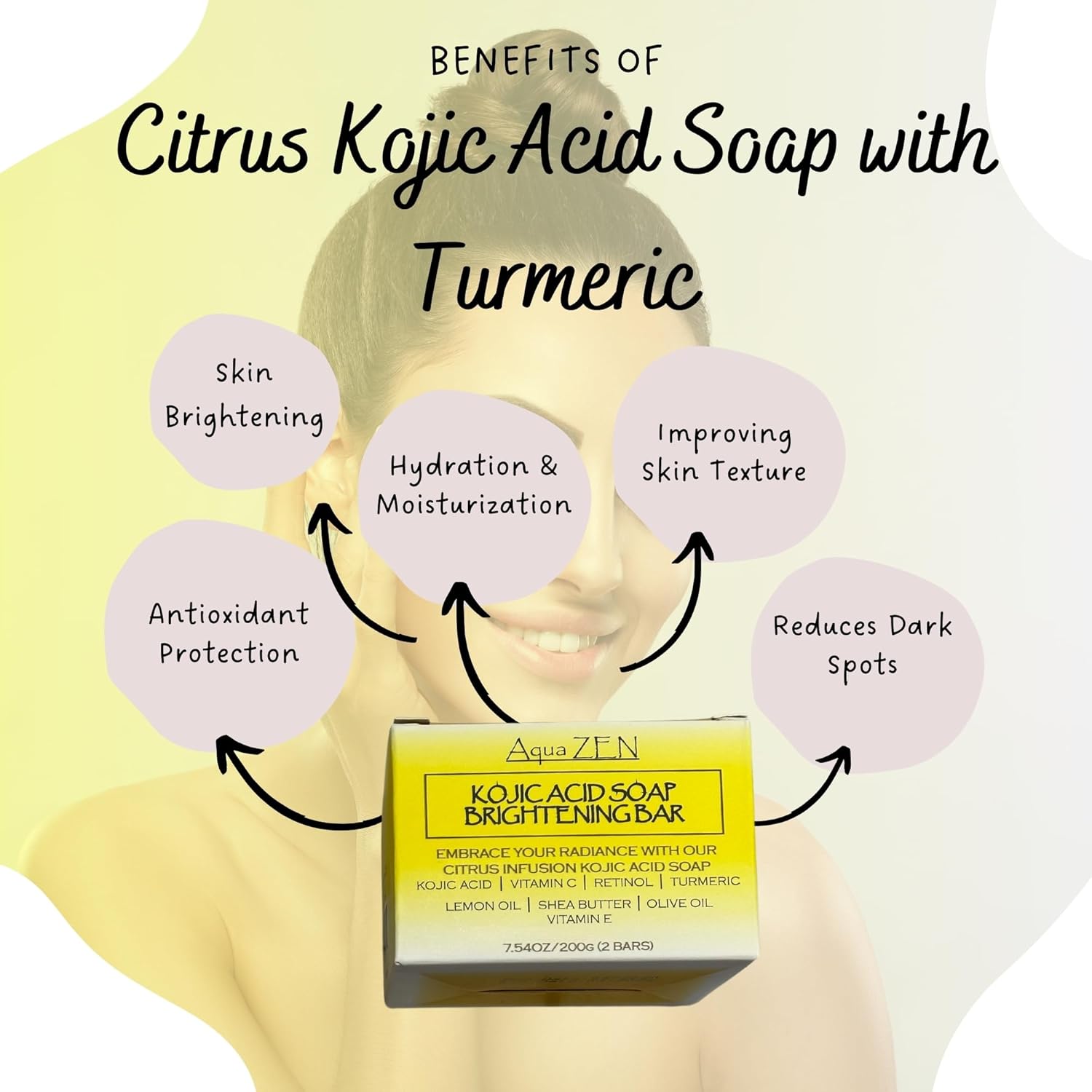 Kojic Acid Soap Lemon Turmeric Brightening Bar with Turmeric, Lemon Oil, Vitamin C+E, & Retinol | (2) BARS 3.5OZ EA + Soap Net | Premium Citrus Infused Kojic Acid Soap w/ Shea Butter & Olive Oil