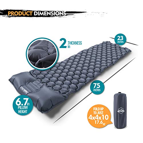 ZOOOBELIVES Ultralight Sleeping Pad with Built-in Pillow, Inflatable Camping Mattress for Backpacking, Traveling and Hiking, Compact and Portable Camp Mat