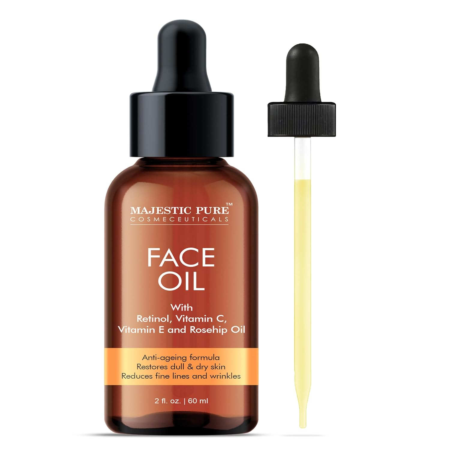 MAJESTIC PURE Rosehip Seed Oil for Face | Natural Cold Pressed, Enriched with Vitamin C and E, Unrefined Non-GMO | Face Oil for Hydrating and Nourishing Soft Skin, 2Fl Oz