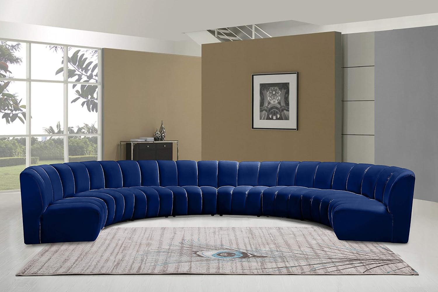 Meridian Furniture Infinity Collection Modern | Contemporary Modular Sectional with Luxurious Deep Channel Tufting, 8 Piece, Navy