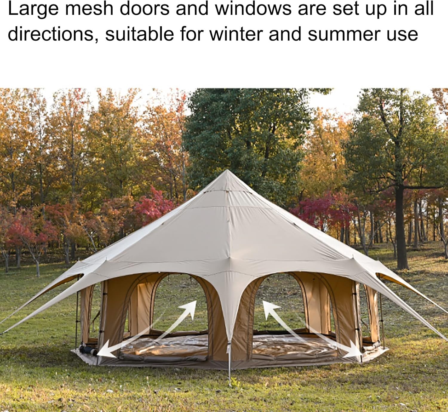 Outdoor Waterproof Cotton Canvas Tent, 4 Season Family Camping Bell Tent 8-10 Person with Stove Jacks for Glamping and Festivals and Human Shelter for Inhabiting or Leisure (Beige)