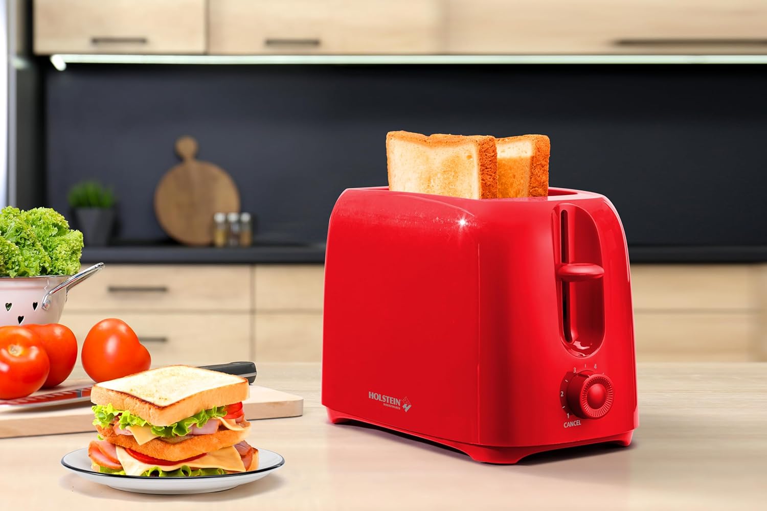 Holstein Housewares - 2-Slice Toaster with 6 Browning Control Settings - Great to Toast Bread, Bagels and Waffles (RED)