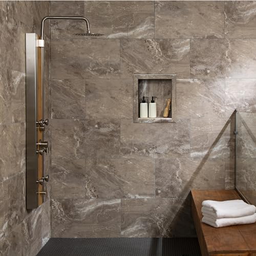Palisade 17.5 in. x 15.5 in. Vinyl Waterproof Shower Niche Insert in Carrara Marble