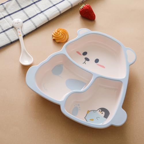 Bear Kids' Dinnerware Set, Melamine Baby Plate with Spoons for Kids, Baby and Toddler Food Plates Feeding Set for Weaning, Durable & Fun Baby Utensils Set
