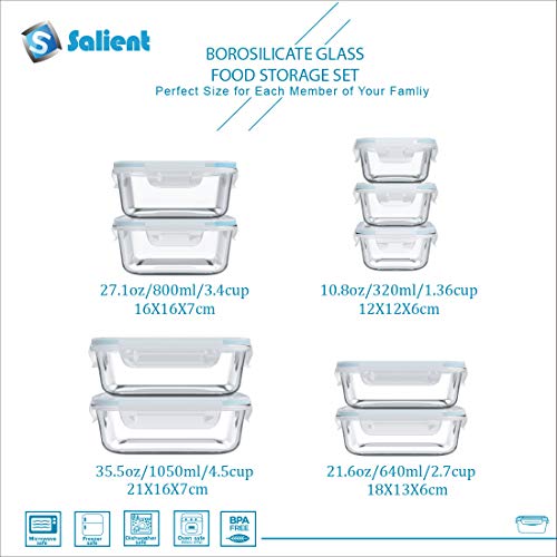 18 Piece Glass Food Storage Containers with Lids, Meal Prep Containers for Food Storage, BPA Free & Leak Proof (9 lids & 9 Containers)