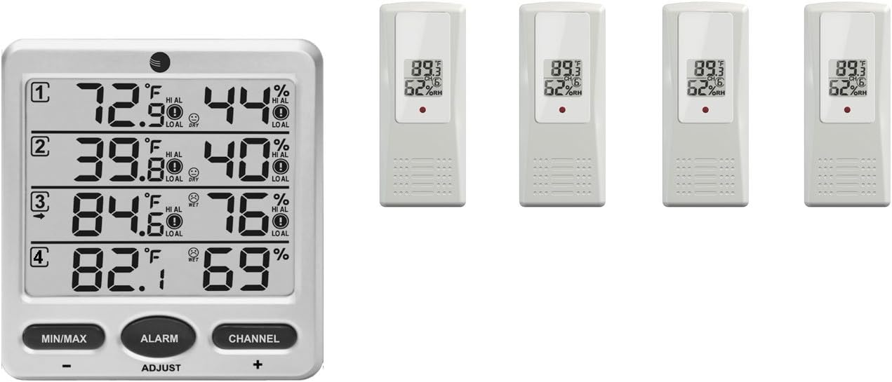 Ambient Weather Wireless Indoor/Outdoor 8-Channel Thermo-Hygrometer with Four Remote Sensors WS-10-X4