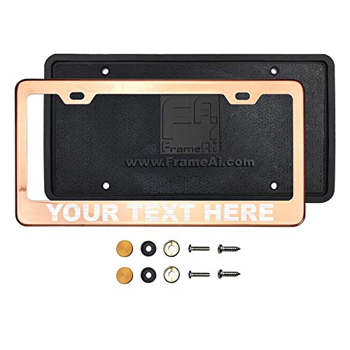 T304 Stainless Steel License Plate Frame Matte Black Powder Coated Universal Fit Aluminum Screw On Cap Cover, Rust Proof Weather Proof Stainless Steel Screws Silicone Back Guard (Qty: 1 Frame)