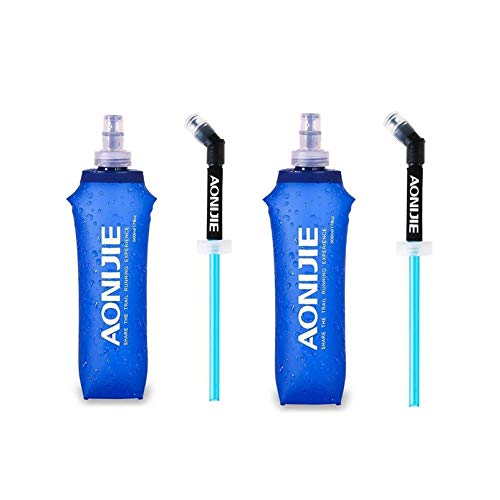 AONIJIE 2Pack of Soft Soft Folding Hydration Bottle Water Collapsible Flask BPA-Free Bottles (500ml without straws)