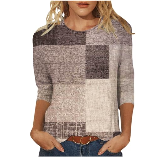 WKSCLPAI Womens Summer Tops 2024 3/4 Length Sleeve Blouses Color Block Tunic Tops Loose Fit Tees Fashion Plus Size T Shirts