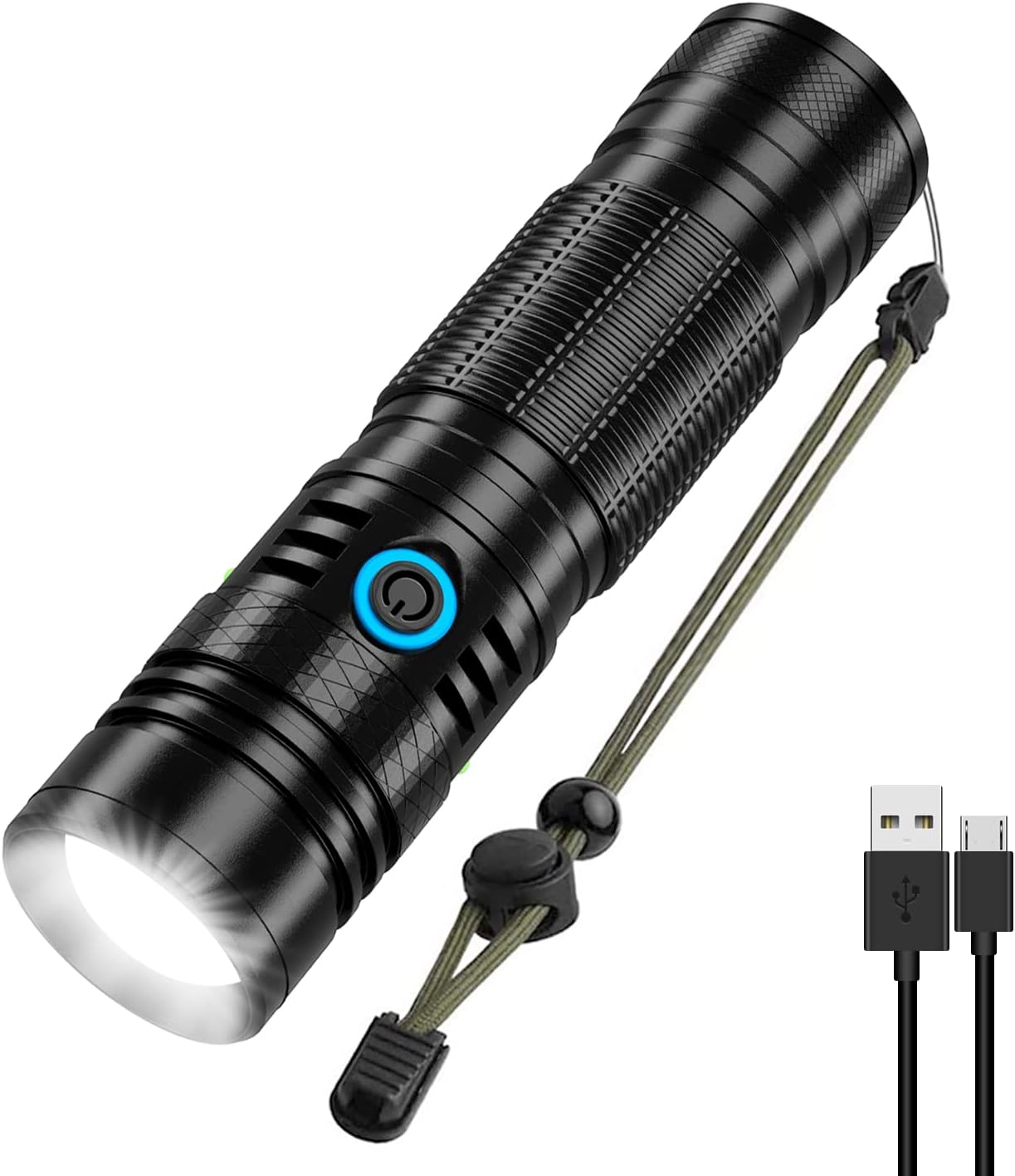 XHP50.2 Rechargeable LED Flashlight, 1200 Lumens, 5000mAh Battery, USB Rechargeable, Waterproof, Handheld, Tactical, 4 Modes