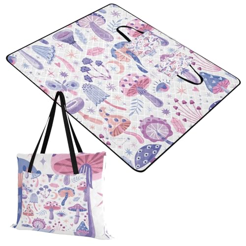 Mushroom Extra Large Picnic Outdoor Blanket, Foldable Beach Blanket Waterproof Sandproof Camping Mat for Family Travel Park Wet Grass Hiking Yoga, 60 x 80 Inch