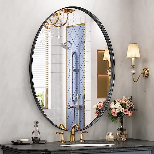 Brightify Gold Oval Mirror for Bathroom 22x30 Inch, Oval Vanity Mirror Gold Metal Frame, Modern Wall Mirror for Bedroom Living Room Farmhouse Fireplace Entryway, Hangs Horizontal or Vertical