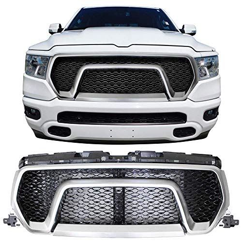 IKON MOTORSPORTS, Front Grille Compatible With 19-23 Dodge Ram 1500 Tradesman, Big Horn, Laramie Only, Rebel Style Black Front Bumper Grill Hood Mesh Guard