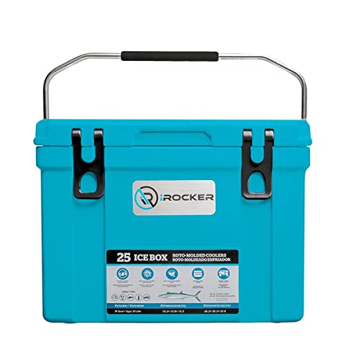 iROCKER 25L Roto-Molded Cooler, Heavy Duty Ice Box Equipped with Quick Drain Water Release Valve, 18