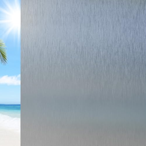 Coavas Window Privacy Film Frosted Glass Window Film UV Blocking Heat Control Static Cling No Glue Removable Decorative Window Tint for Home Glass Door Bathroom Office (Silver 17.5 x 157.4 in)