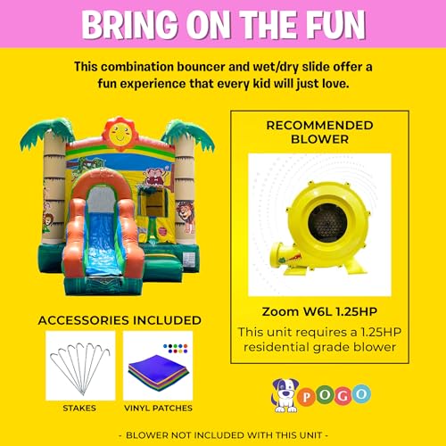 Pogo Bounce House Inflatable Bounce House with Slide for Kids (without Blower) - 18 x 12 x 14.5 Foot Sports Backyard - Built-in Bladder Water Misting System