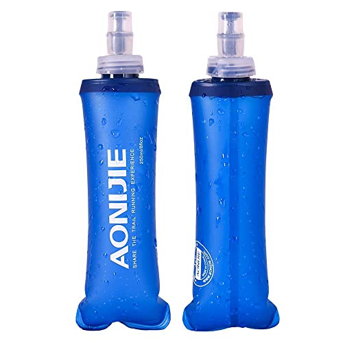 AONIJIE 2 Pack 500ML Collapsible TPU Soft Flask for Outdoor Sports Hydration Lightweight Folding Water Bottles for Running Hiking Cycling (B#500ml with Straw- 2 Pcs)