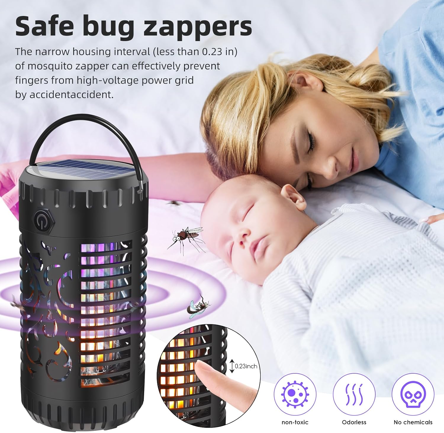 Solar Bug Zapper Outdoor Mosquito Zapper Waterproof Portable Led/Flame & UV Mosquito Killer with Storage Box Cordless Fly Zapper Lighting Lamp for Patio Home Camping