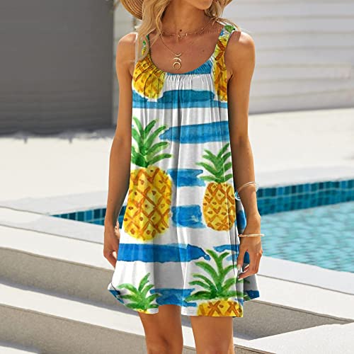 Summer Mini Dresses Womens,Pineapple Print Sundress Coverups Boho Tshirt Dress Sleeveless Casual Holiday Tank Dresses