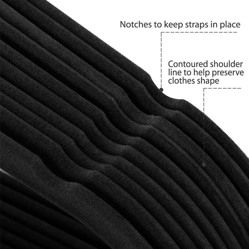 Yaheetech 100 Pack Non Slip Cascading Velvet Hangers - Standard Hangers Felt Suit Clothes Hangers Space Saving 360° Swivel Hook Black