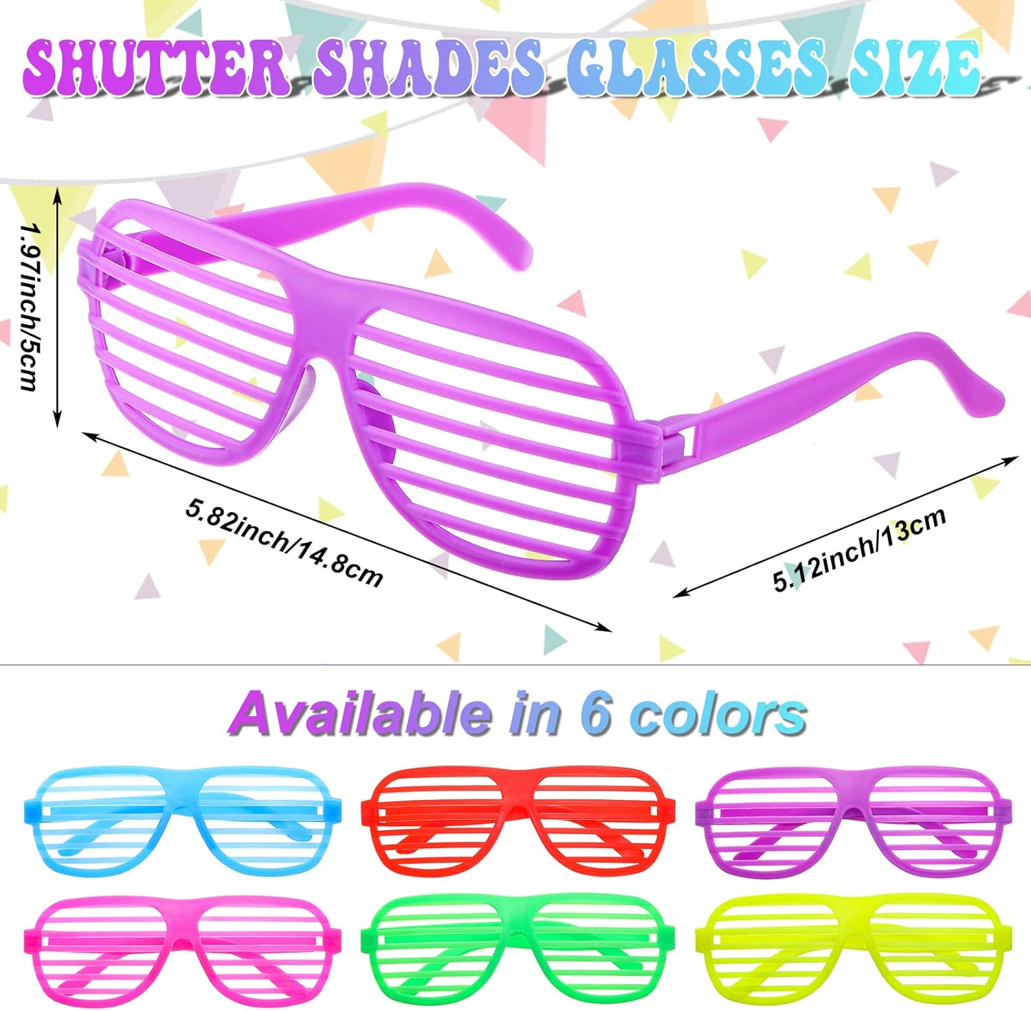100 Pack Plastic Shutter Shades Glasses Bulk, 80's Style Slotted Shutter Shade Sunglasses, Neon Color Shade Glasses for Party Favors, School Gifts Teens Adults Birthday Supplies, Assorted Colors