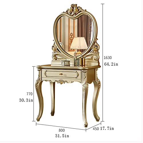 Dressing Table Dresser Table with Heart Shaped HD Mirror and 1 Drawer for Bedroom, Vanity Makeup Table for Women Girls Makeup Vanity Desk