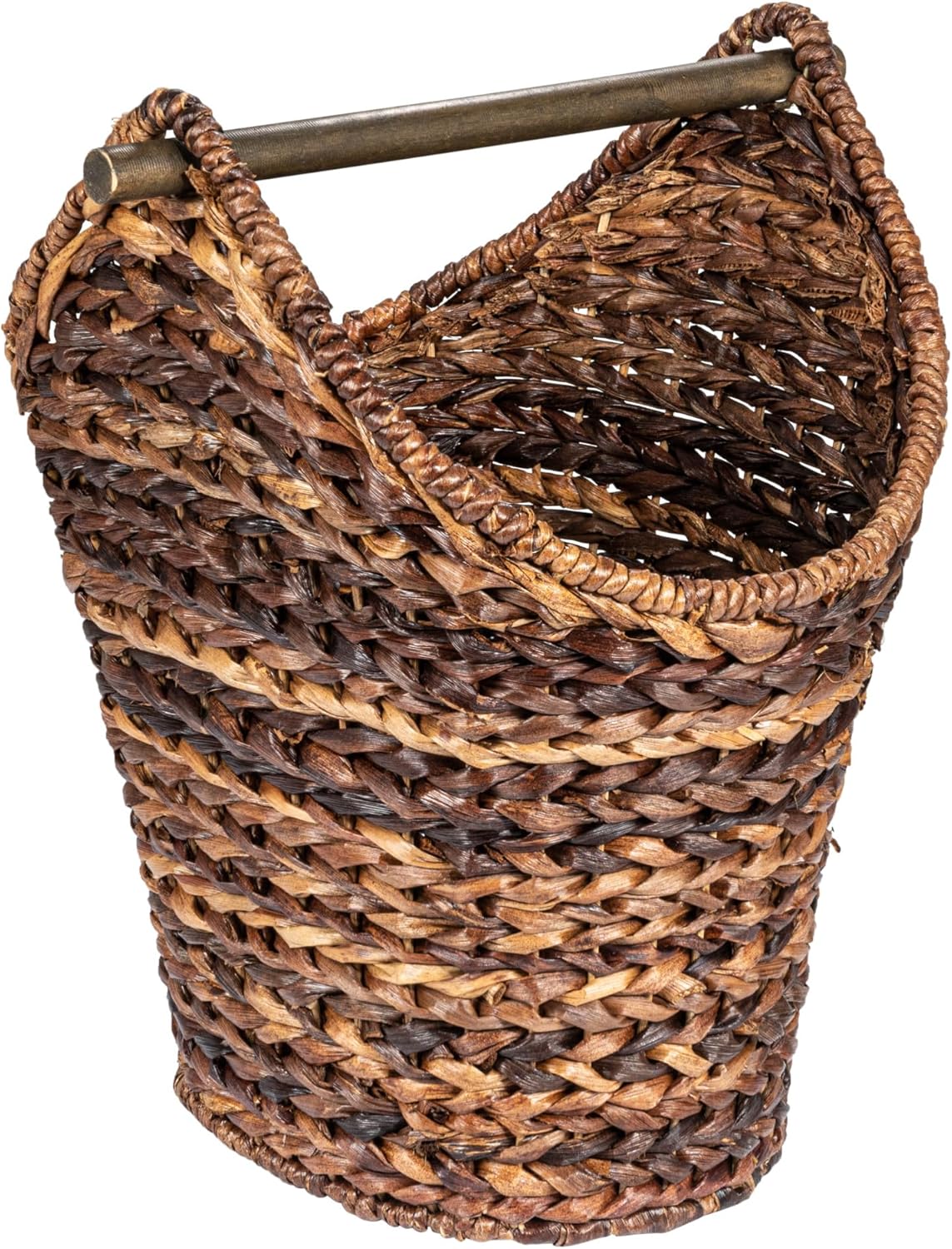 Creative Co-Op Boho Oval Braided Bankuan Bathroom Tissue Basket with Wood Handle, Toilet Paper Holder, Dark Brown