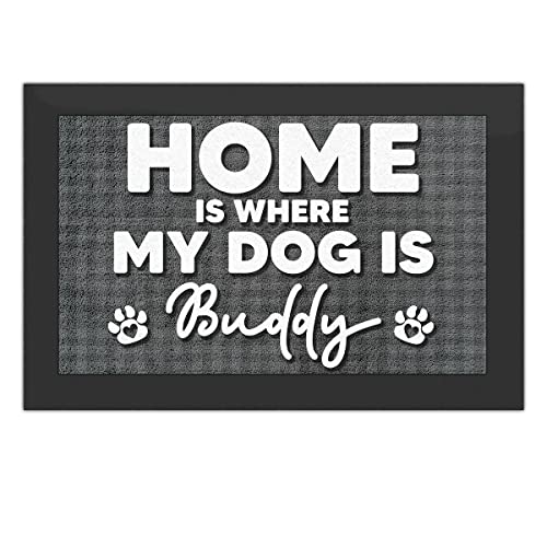 Home Is Where My Dog Is Personalized Dogs Lover Doormat to Dog Papa Mama Men Women Family Friends Decorations Non-slip Doormats Porch Patio Outside 16x24 Inch