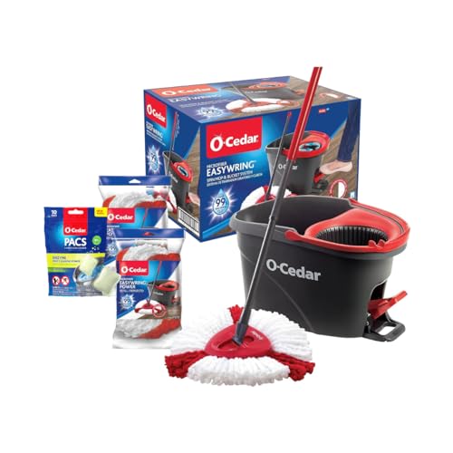 O-Cedar EasyWring Spin Mop & Bucket System +2 Power Refills with Citrus Cleaning PACS (Variety Pack)