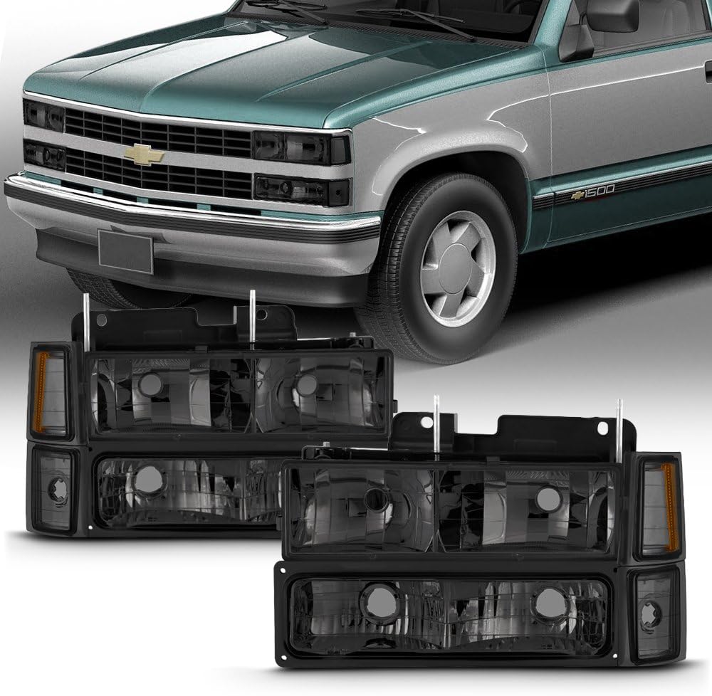 AKKON - For 1994-98 Chevy C/K 1500/2500/3500 Tahoe Suburban Full Size C10 Headlights LH/RH Smoke Headlamp Pair