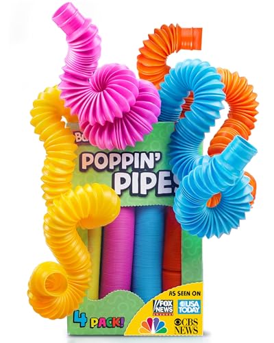 BUNMO Pop Tubes | Sensory Toys | Toddler Toys | Imaginative Play & Stimulating Creative Learning | Hours of Fun for Kids | Tons of Ways to Play | Connect, Stretch, Twist & Pop | 4 Pack Large