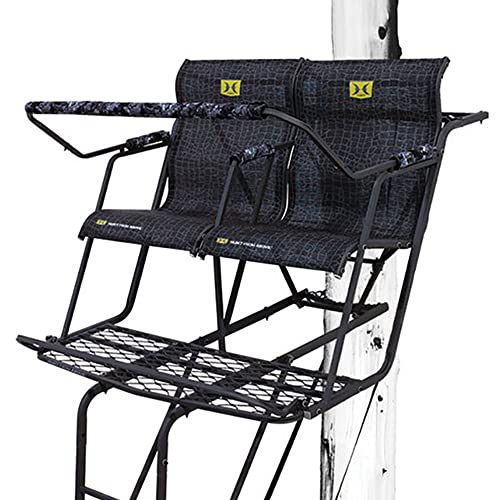 Hawk Big Denali 18 Foot Durable Steel 2 Man Hunting Game Deer Ladder Tree Stand with Safe Tread Steps, Kick Out Footrests, and MeshComfort Seats