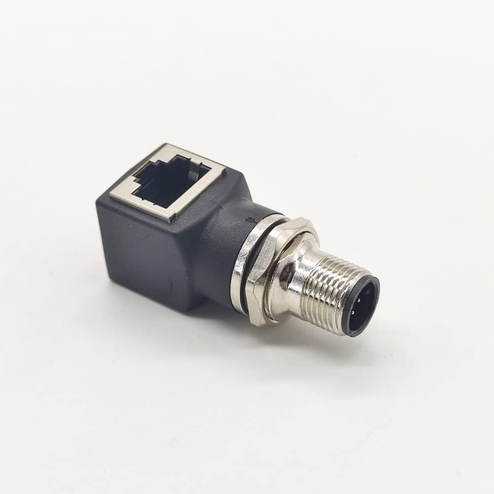 M12 8Pin Male to RJ45 Connector, A Code Right Angle Adapter M12 8 Pins Male to RJ45 Female Socket Waterproof Industrial Circular Connector