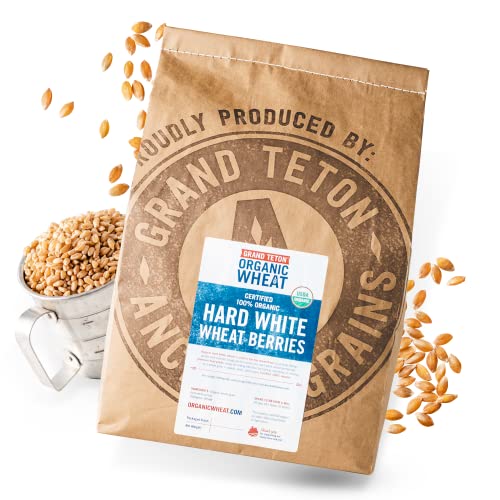 Grand Teton - 100% Organic Hard White Wheat Berries | US-Grown Wheat Berries Bulk | Packaged in 6 Gallon HDPE Pail for Long-Term Storage | 100% Desiccant Free | Certified 100% USDA Organic - 43 lbs