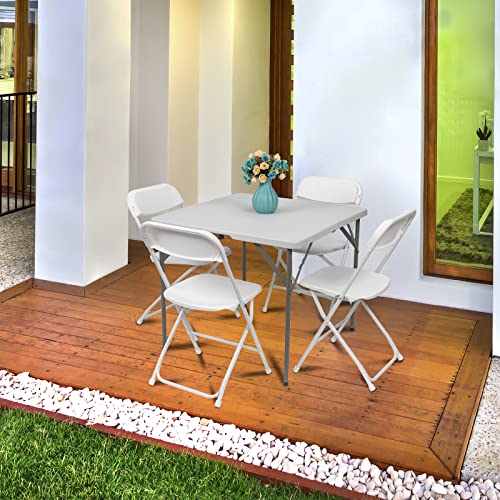 Folding Chair, 10 Pcs White Plastic Portable Foldable Chairs, Stackable Folding Chairs with Steel Frame 350LBS Weight Limit for Home, Office, Wedding, Dining, Party, Indoor Outdoor Events