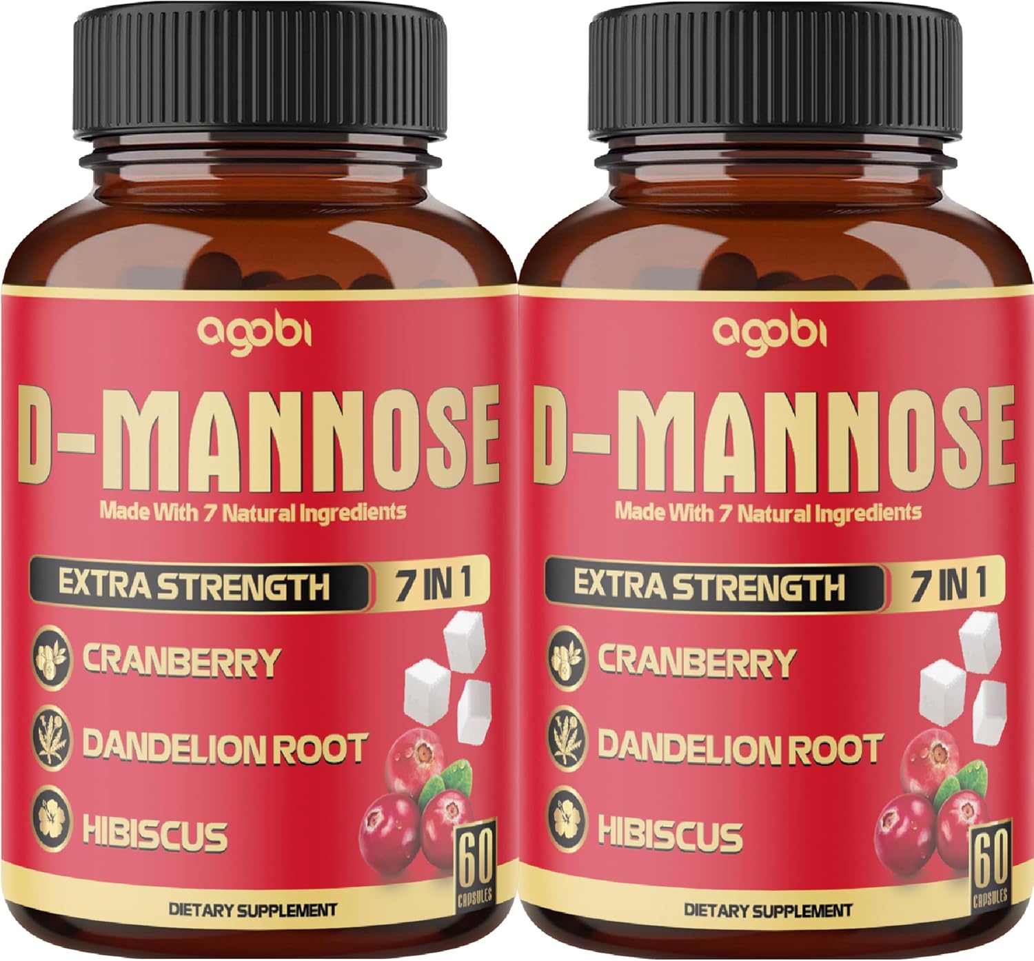 2 Packs 60 Counts 4 Months - D-Mannose Extract Capsules 6050mg - Natural Urinary Tract Health & Immune Support - 7in1 with Cranberry, Dandelion, Hibiscus & More