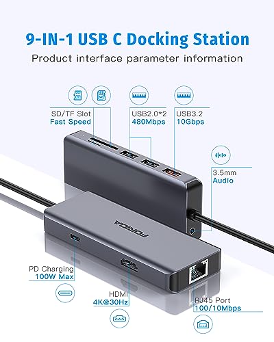USB C Docking Station 3 Monitors, 13 in 1 USB C Muliport Hub with 2 HDMI 4K@60Hz & 1 DisplayPort (4K@60Hz), 100W PD, 3*USB 3.2, 1*USB 2.0,1*USB C,SD/TF,Mic/Audio,Suit for Macbook (2 HDMI+DP(4K@60HZ))