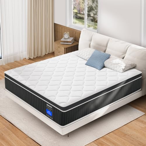 Queen Mattress 12 Inch, Upgrade Strengthen Queen Size Hybrid Mattresses in a Box, Memory Foam Queen Mattress Made of Individually Pocketed Springs for Support and Pressure Relief, Medium Firm