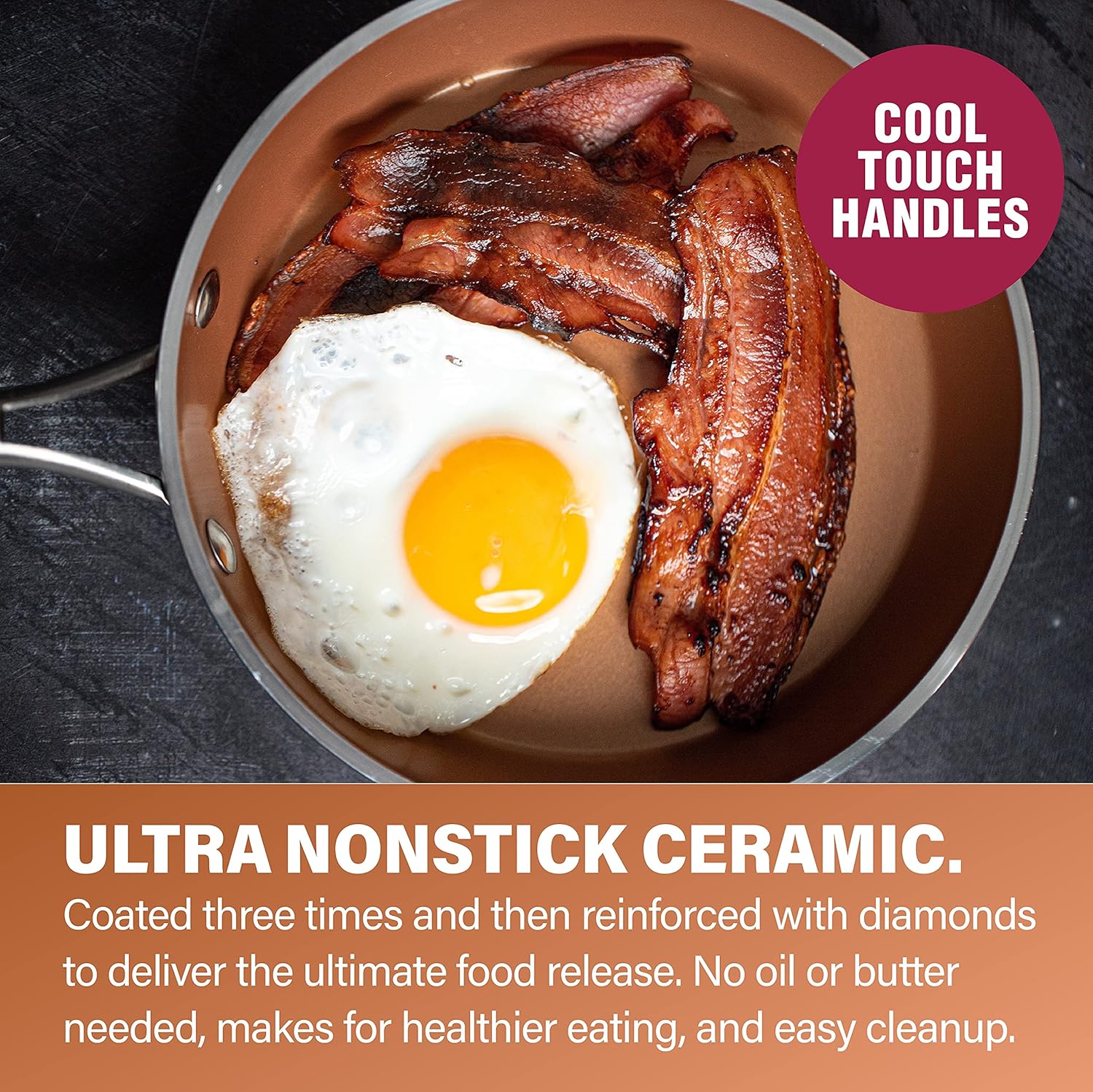 GOTHAM STEEL Hammered Copper Collection – 9.5” Nonstick Fry Pan Premium Cookware, Aluminum Composition with Induction Plate for Even Heating, 100% PFOA Free, Metal Utensil, Dishwasher & Oven Safe