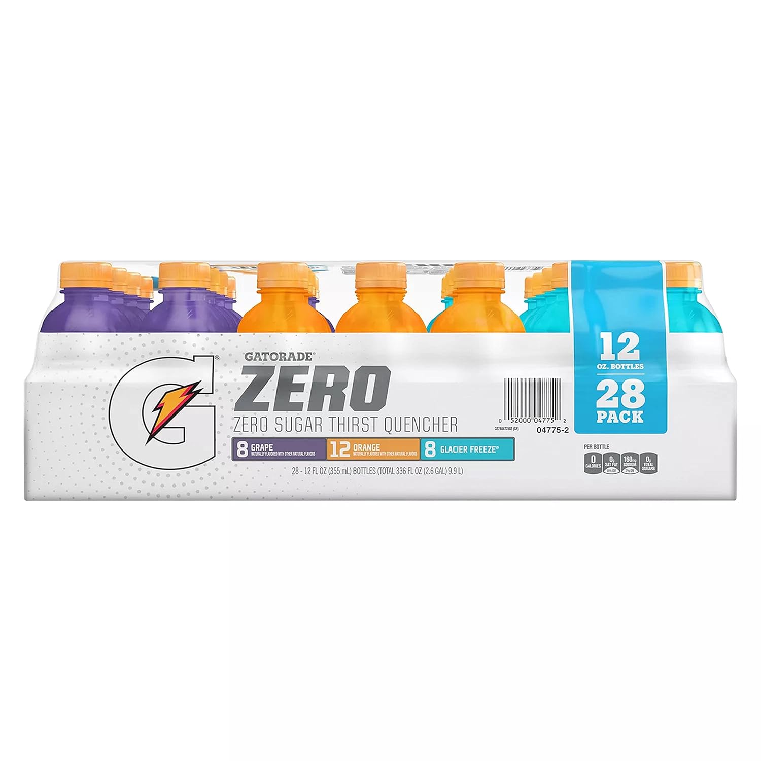 Gatorade Zero Sugar 12oz Three Flavor Variety Orange, Glacier Freeze and Grape (Pack of 28)