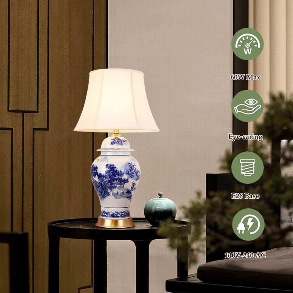 MAIYO Chinoiserie Traditional Porcelain Desk Nightstand Lamp, 27.6