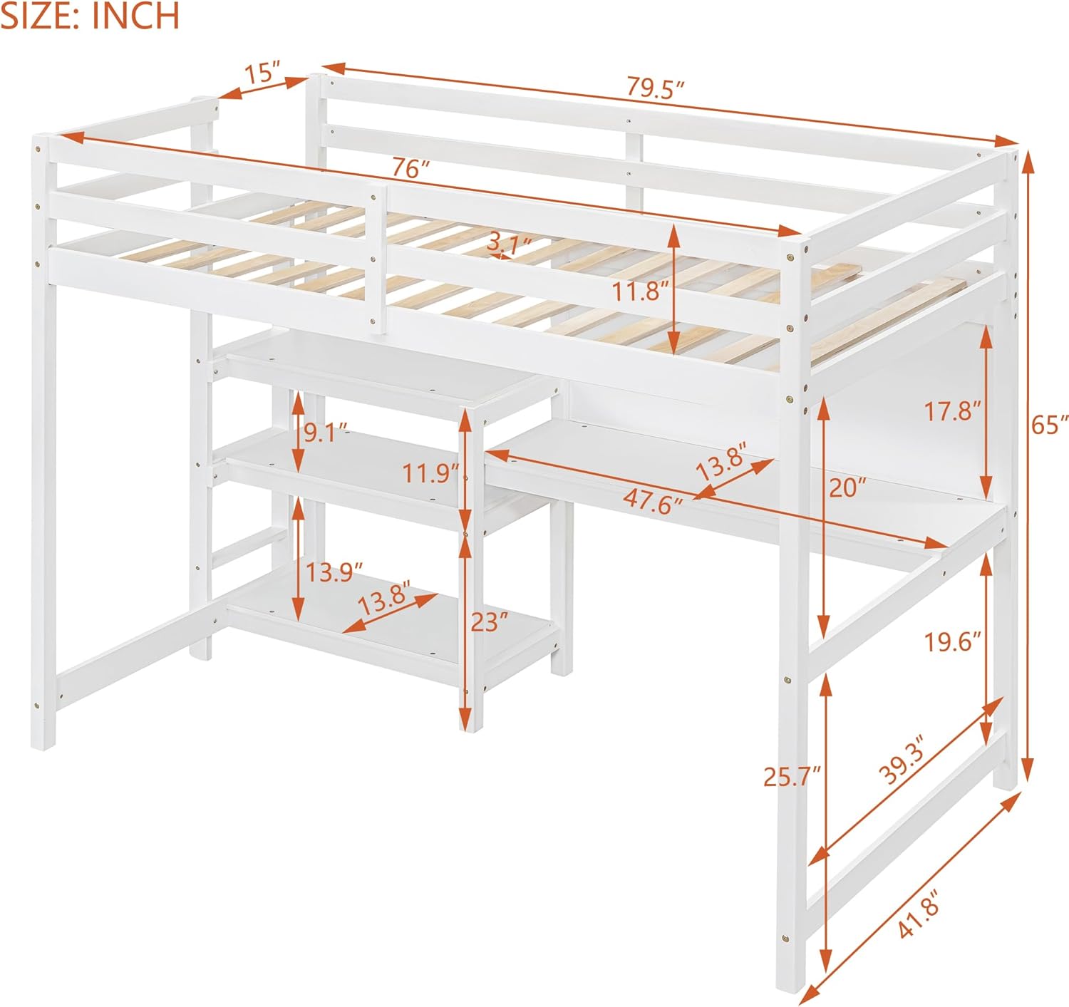 Bellemave FST000007-T-AK1 Loft Bed, Twin, White