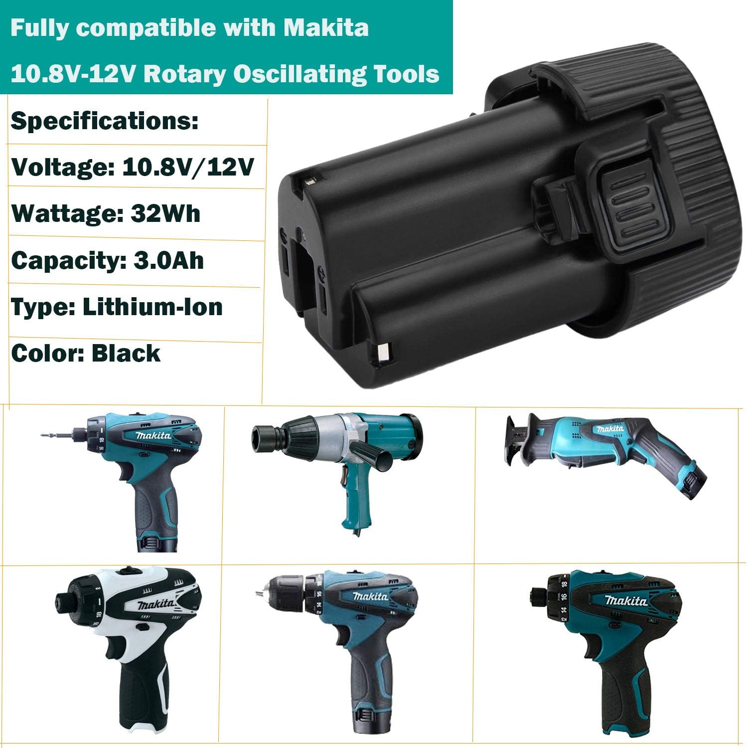 CREABEST New 10.8V 3000mAh BL1013 Battery Li-ion Compatible with Makita BL1014 DF030D DF330D LCT203W 194550-6 194551-4 195332-9